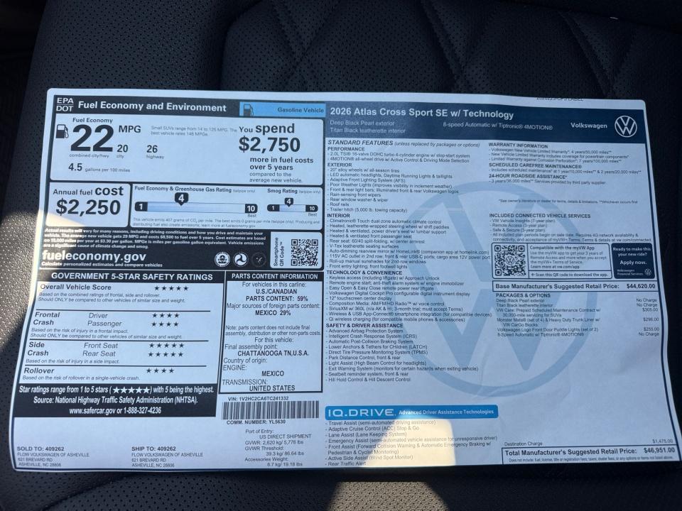 2026 Volkswagen Atlas Cross Sport 2.0T SE w/Technology