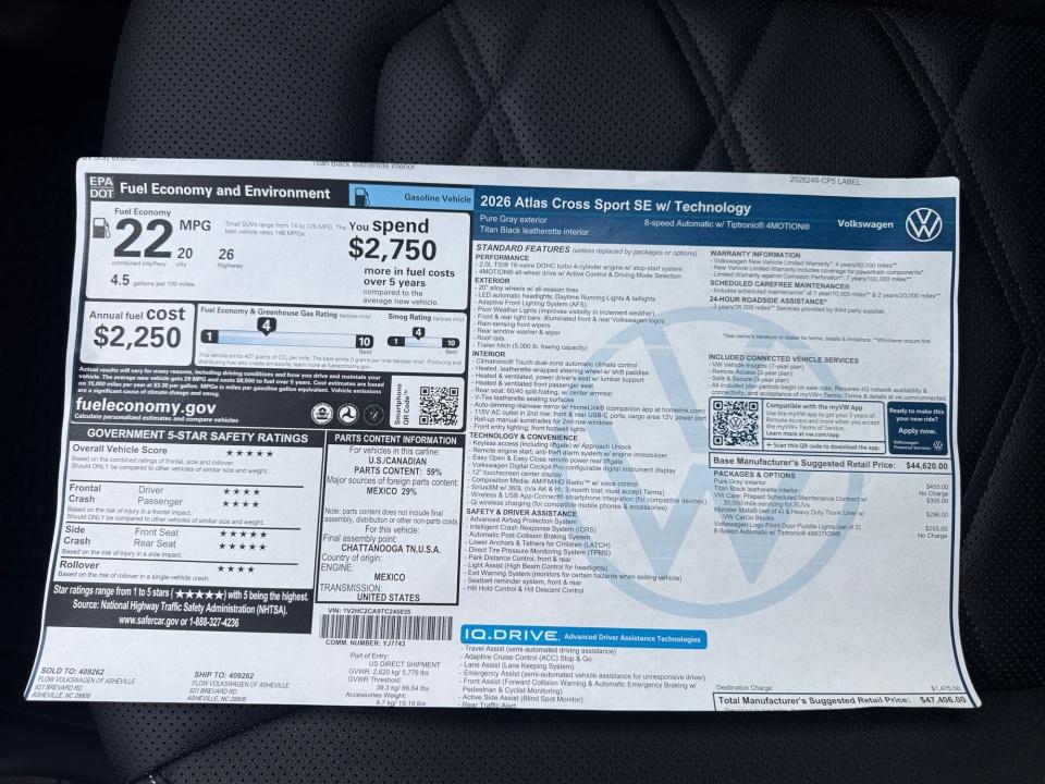 2026 Volkswagen Atlas Cross Sport 2.0T SE w/Technology