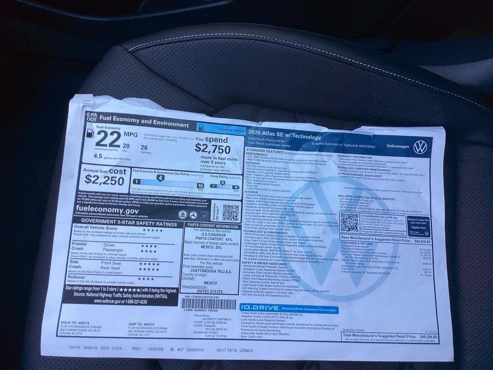 2026 Volkswagen Atlas SE with Technology