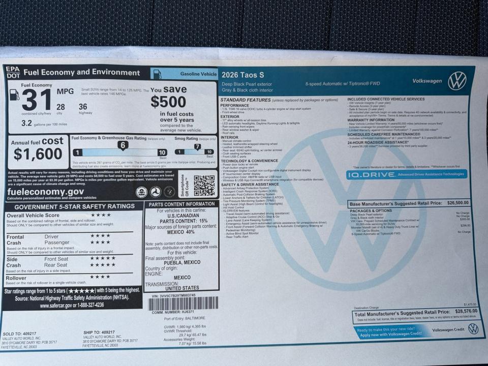 2026 Volkswagen Taos S
