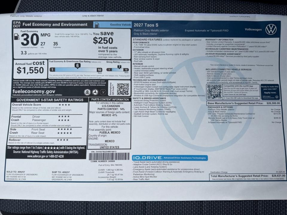 2027 Volkswagen Taos S