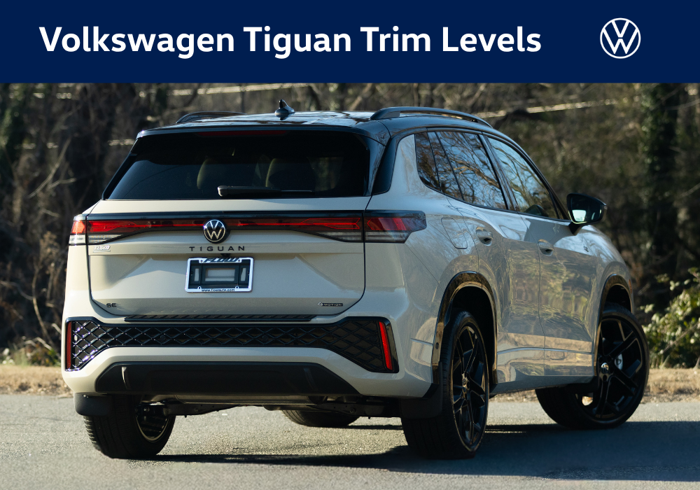 Rear exterior view of a white 2026 VW Tiguan SE